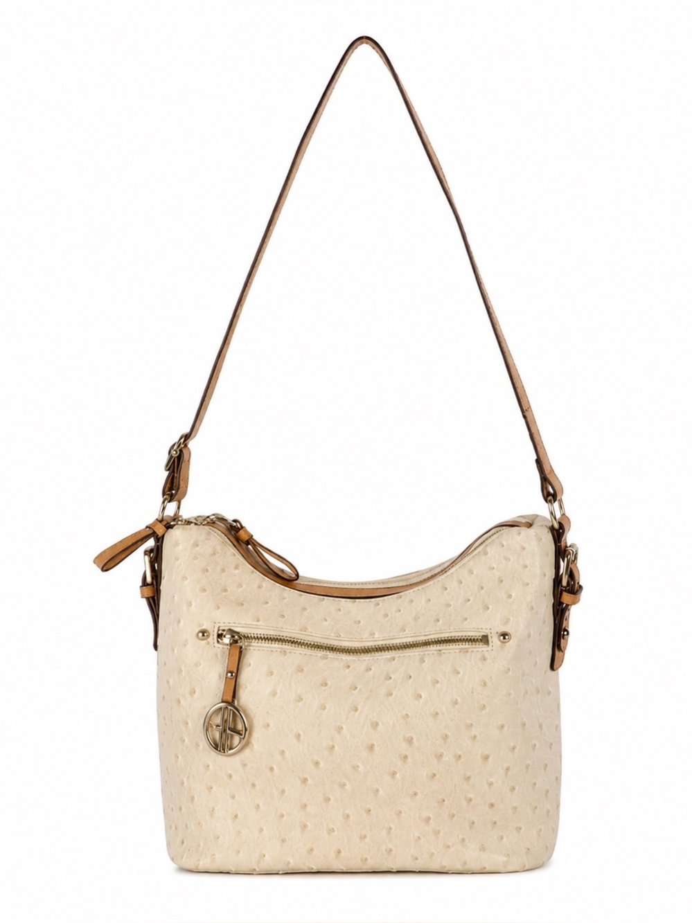 Gianni Bini Cream Textured Shoulder Bag Tan Strap ostrich hobo Y2K purse ivory